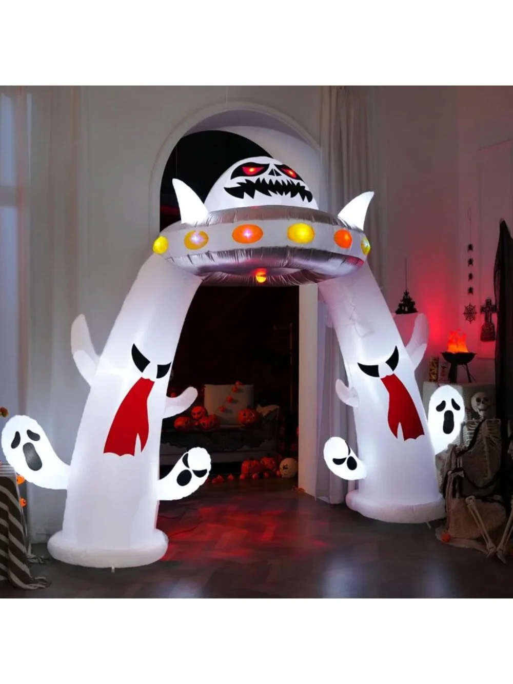 11 ft Halloween Inflatable Archway with Ghosts & UFO - Light-Up Yard Decor